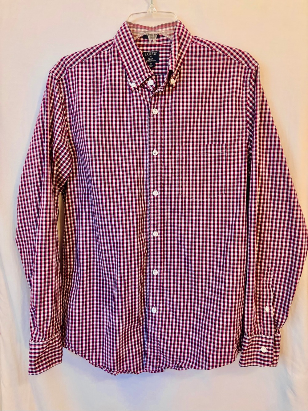J.Crew Flex Washed Gingham Button Down Shirt Red Navy M
